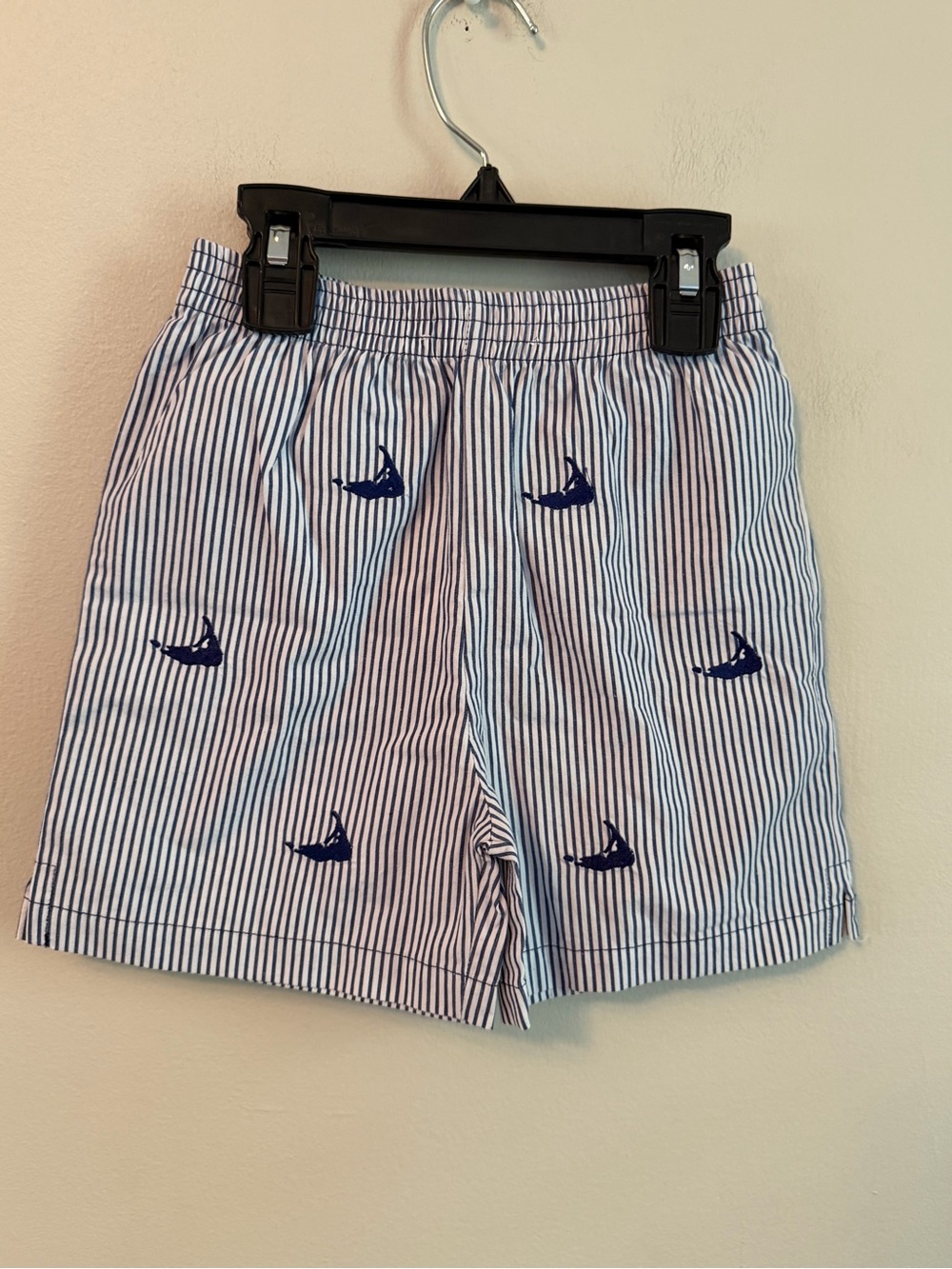 Luigi Striped Embroidered Whale Shorts - Navy & White